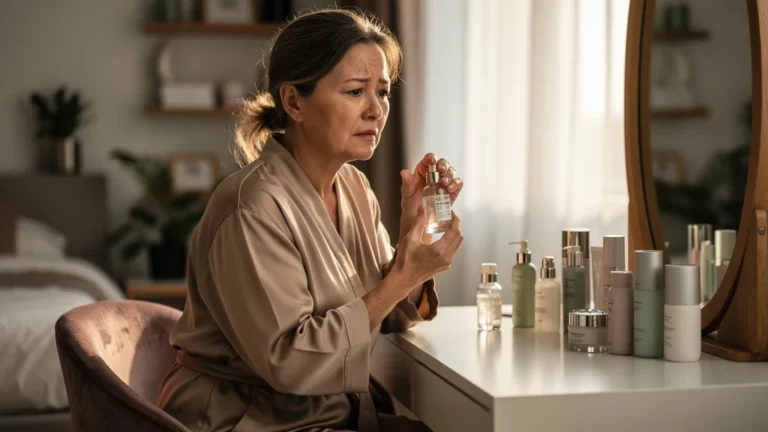 Femme méditant sur son regret d’avoir cru aux routines coréennes à dix étapes pour la peau