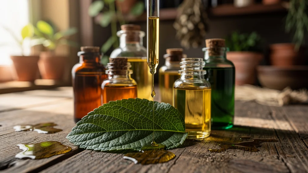 Bouteilles d'huiles naturelles illustrant que certaines huiles piquent malgré leur origine naturelle