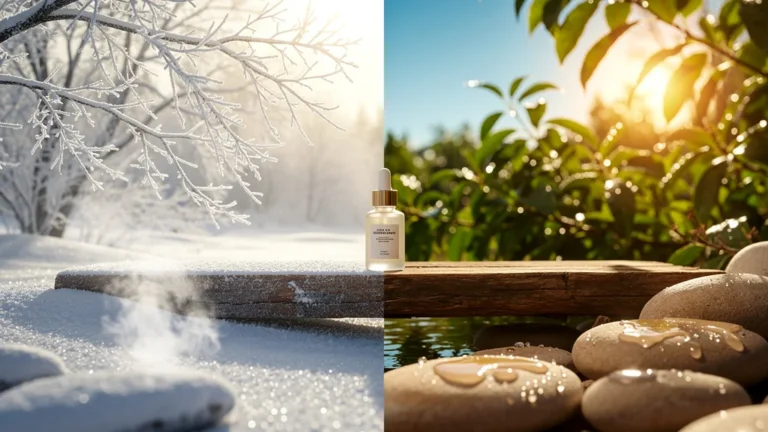 Peau aux besoins variables en hiver et été illustrée par paysage saisonnier hyper-réaliste en 8K